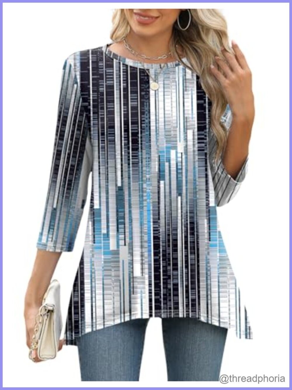 3/4 Sleeve Tunic Top Loose Fit Flowy Blouse for Leggings